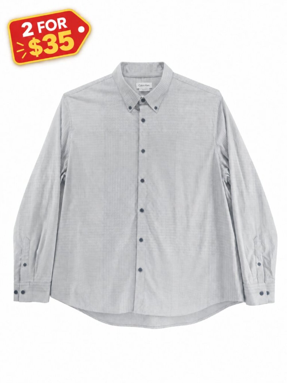 Calvin Klein, Button-Down Shirt, Grey Check, Size Men's XL